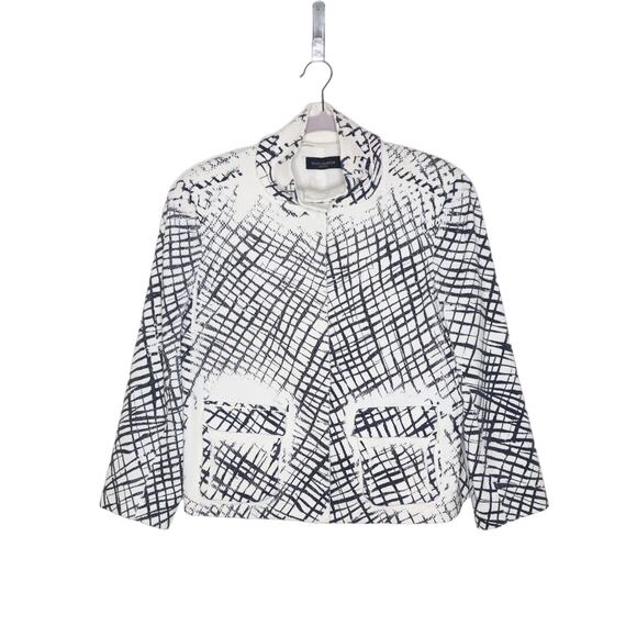PIAZZA SEMPIONE Textured Jacket Abstract Print Black and White Women's 46 US 10 - Picture 1 of 10